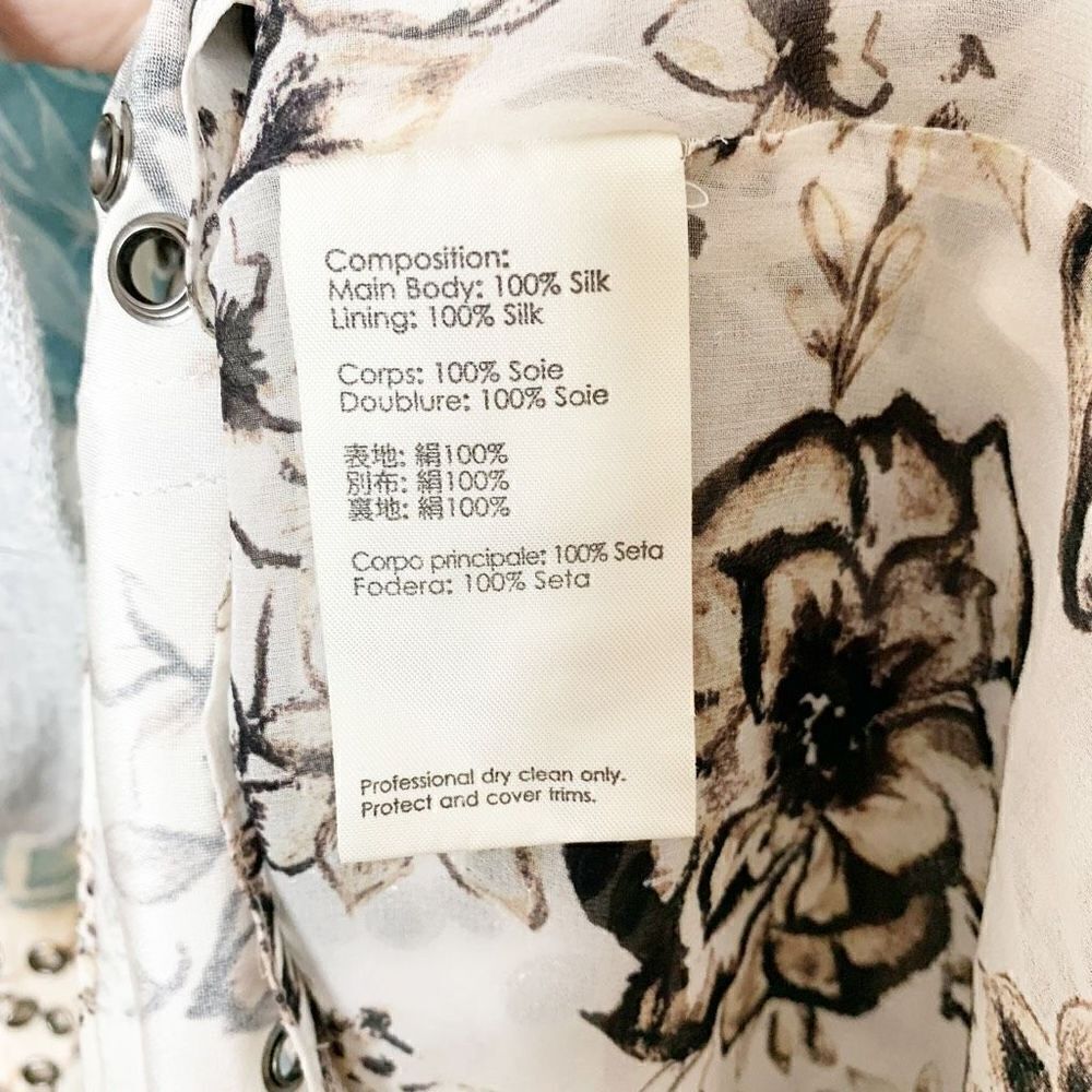 3.1 Phillip Lim Floral Silk Shirt Dress Blue Cream Grommet Collared Women’s Sz 2 - Picture 12 of 16